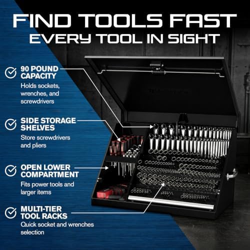 Montezuma – XL450B – 36-Inch Portable TRIANGLE Toolbox – Multi-Tier Design – 16-Gauge Construction – SAE and Metric Tool Chest – Weather-Resistant Toolbox – Lock and Latching System, Black