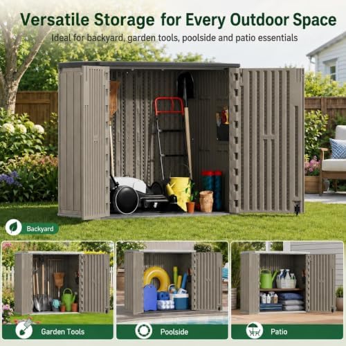 ADDOK Outdoor Storage Cabinet, 37 Cu.Ft Horizontal Resin Storage Shed