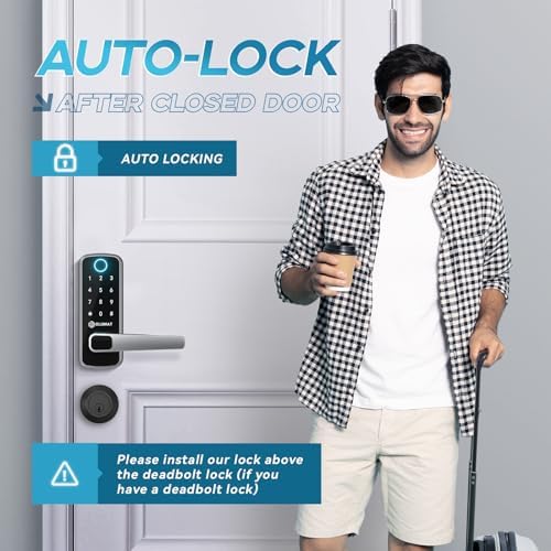 Smart Door Lock, OLUMAT Keyless Entry Door Lock Fingerprint Door Lock with Keypad Digital Lock with Handle for Home, Rental, Garage, Office and Hotel