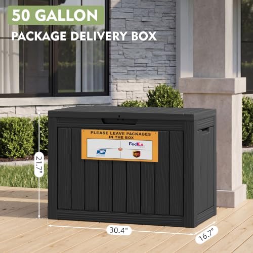 Package Delivery Box for Outside with Sign 50 Gallon (Black)