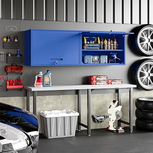 Metal Wall Storage Cabinet 22'' Tall Wall-Mounted Steel Garage Cabinet Adjustable Shelf Wall Shelf Metal Garage Locker Storage Rack Small Tool Chest Trailer Assembly Required