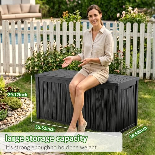 EasyUp 250Gal Large Outdoor Storage Box Waterproof Lockable Deck Boxes