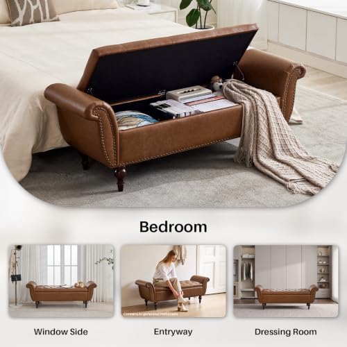 63.8" Storage Bench For Bedroom Faux Leather End Of Bed Bench With Storage