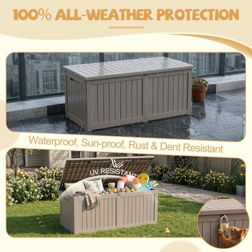 EFU Outdoor Storage Box Waterproof 390 Gal Gen 2 Resin Deck Box Gas Struts