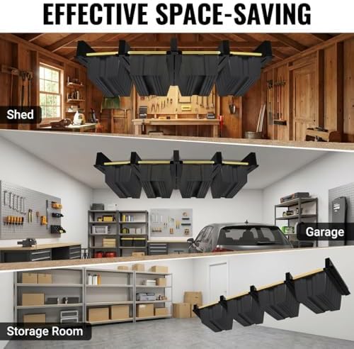 5-Pack Overhead Garage Storage Rack, Ceiling Mounted Tote Storage Rails
