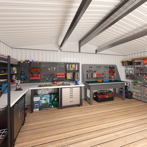 PABIMIA14X12 FT Outdoor Metal Storage Shed, Waterproof Storage Shed with Lockable Doors for Tools, Equipment, Ideal for Backyard Garden Patio Lawn