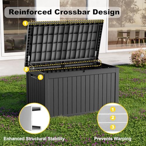 ROJIK Outdoor Storage Housing Deck Box-Waterproof Patio Furniture,Garden Tools,Cushions,Pool Accessories Storage Waterproof Resin Box with Capacity (280 Gal & Black)