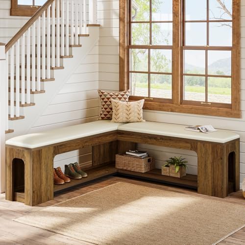 Tribesigns L Shaped Corner Bench with Removable Seat Cushion, 47.24" Farmhouse Breakfast Nook Bench, Corner Bench for Kitchen, Dining Room, Living Room