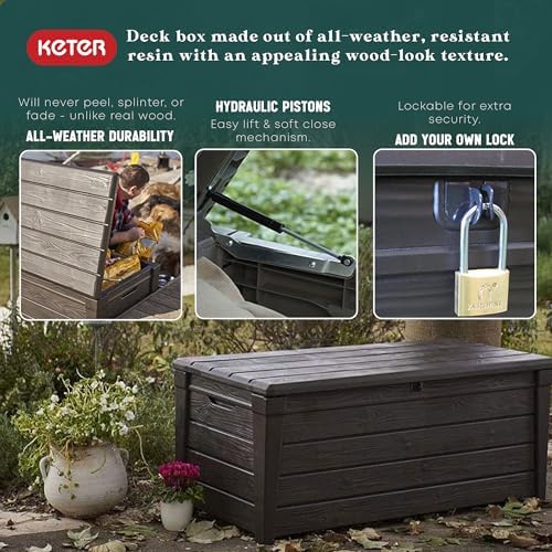 Keter Brightwood Waterproof Outdoor Storage Deck Box, 120 Gallon, Brown