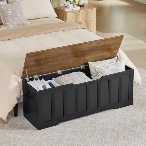 VANKILEY 51.2" Storage Chest Extra Large,Wooden Storage Bench,Black+Brown