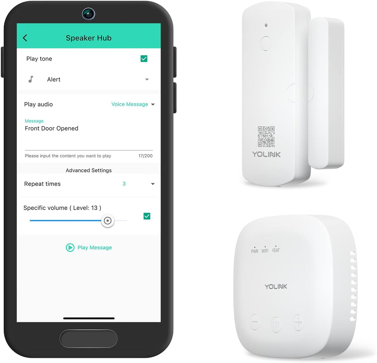 YoLink LoRa Smart Door Sensor Starter Kit: SpeakerHub Audio Hub & Door Sensor