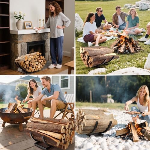 Curved Firewood Rack Holder Outdoor: 30 Inch Heavy-Duty Firewood Rack, Indoor/Outdoor Fireplace Log Holder - Rust-Resistant, Portable & Tool-Free Assembly