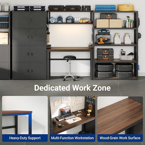 FLEXIMOUNTS 117" L Modular Garage Storage Cabinet with Workbench, Black