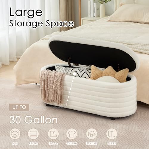 45.5" Modern Storage Ottoman Bench, White Sherpa