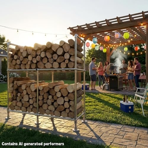 4ft Heavy Duty Firewood Rack Outdoor with Cover,2-Tier,6 Aluminum Base Feet