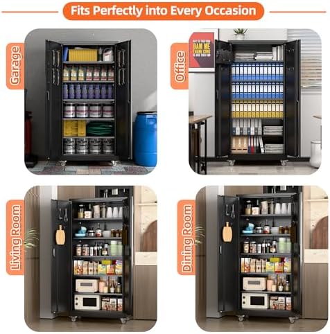 Metal Garage Storage Cabinet with Wheels and Pegboard Doors