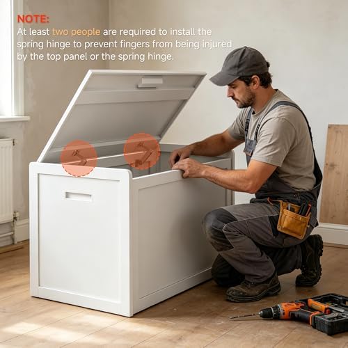 Storage Chest, Entryway Storage Bench with 2 Safety Hinges, Storage Trunk with Flip-Top, Chest Box Organizer for Entryway, Bedroom, Living Room, Easy Assembly, White