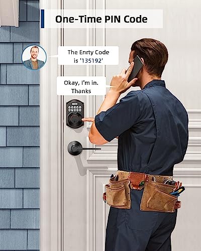 TEEHO TE002L Fingerprint Door Lock with 2 Lever Handles, Keyless Entry Deadbolt with Handle Set, Electronic Keypad Deadbolt for Front Door, Auto Lock and 1 Touch Locking, Oil Rubbed Bronze