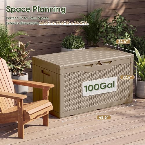 Flamaker Outdoor Storage Box 100 Gallon Waterproof Resin Deck Box