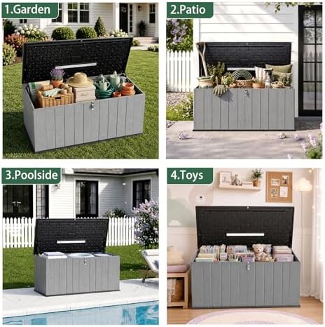Outdoor Storage Shed, Resin Waterproof Storage Cabinet, Large Deck Box