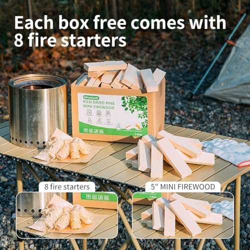 Mini Firewood with 8PCS Fire Starters 5'' Lengths Pine Kiln Dried Fire Sticks Wood Fire Pit Accessories Prefect for Solo Stove Mesa XL, Tabletop Fire Pit, Solo Stove Mesa Sticks Wood