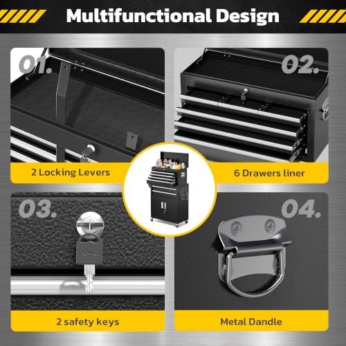 Greenvelly 8 Drawers Rolling Tool Chest, Detachable Top Tool Box with Wheels & Side Hooks, Lockable Metal Tool Cabinet with Liners and Tray Divider for Garage, Warehouse, Workshop, Black