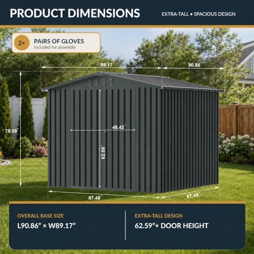 8x8 FT Outdoor Metal Storage Shed with Lockable Doors and Upgraded Frame,Garden Sheds with Sloped Roof for Backyard, Patio, Garage, Lawn, Dark Gray