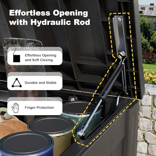 Outdoor Waterproof Resin Storage Deck Box Lockable Outside Bench UV Resistant Bin Patio Porch Furniture Pool Float Garden Tool Cushion (Black, 180 Gallon)