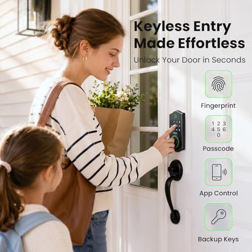 GHome Smart Fingerprint Door Lock for Front Door, 1.0s Unlock AI Self-Learning Keyless Entry Deadbolt with App Control, Keypad, Auto Lock, Digital Code Smart Lock for Home, Airbnb, Apartment, Garage