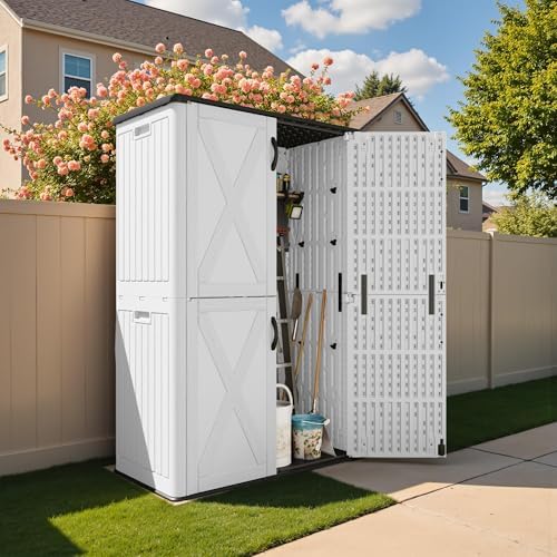 Devoko 50 Cu Ft Plastic Outdoor Storage Cabinet, White
