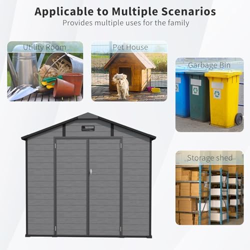 JT 8x10 FT Resin Storage Shed, Outdoor Tool Shed (Dark Grey)