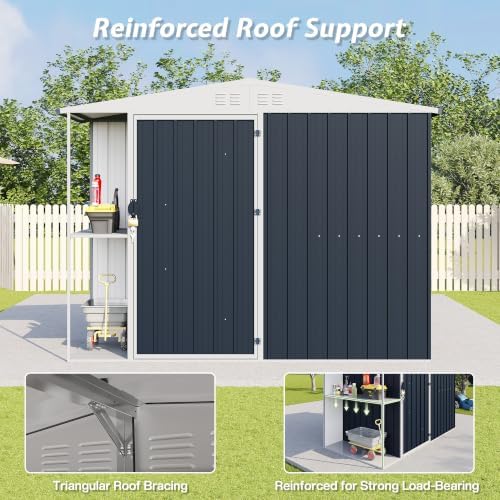 AMERLIFE 8x4x6 FT Outdoor Metal Shed with Shelving Rack