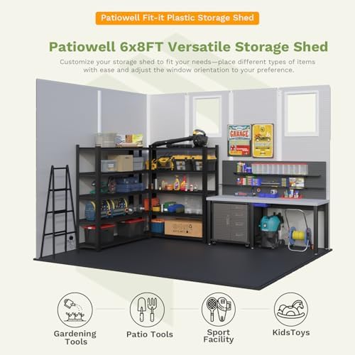 Patiowell 6X8 FT Resin Outdoor Storage Shed with Floor, Light Gray