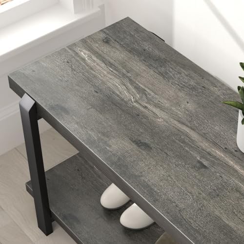 EXCEFUR Industrial Entryway Bench with Storage, Rustic Wood and Metal Shoe Rack Bench Seat, 47 Inch Grey