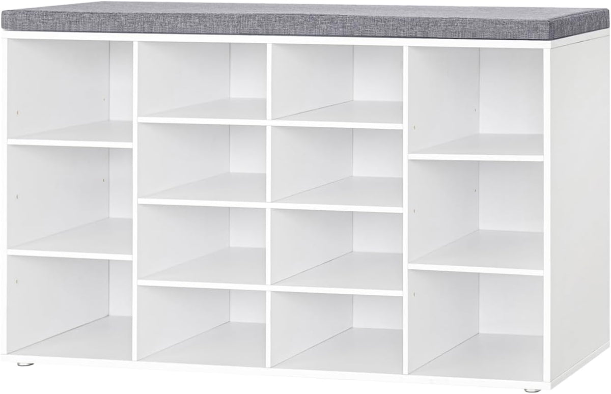 DINZI LVJ Shoe Storage Bench with Cushion, 14-Cubby Shoe Rack with Seat