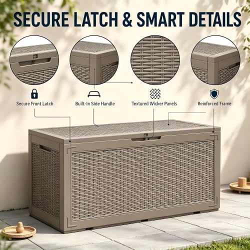 Outdoor Storage Box Resin Deck Box Waterproof BrownWicker 126 Gallon