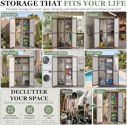 Gowoodhut Outdoor Storage Cabinet with 3 Adjustable Shelves, Lockable Doors