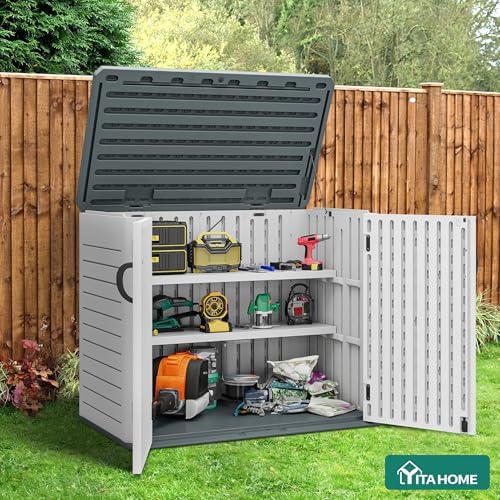 YITAHOME Resin Storage Shed Shelves for 35 Cuft Horizontal Storage Sheds, 47 in x 12.6 in Waterproof Rack with 8 Screws for 4x2.5 Ft Horizontal Garden Storage Accessories, Easy Assembly, 2PCS, Gray