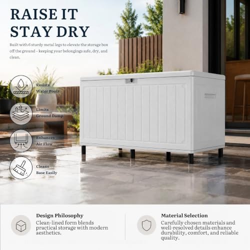 YITAHOME 90 Gallon Outdoor Deck Box with 6 Heavy-Duty Metal Legs & 2 Handle