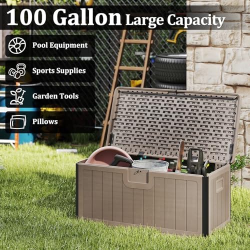 Tangkula 100 Gallon Waterproof Outdoor Storage Box