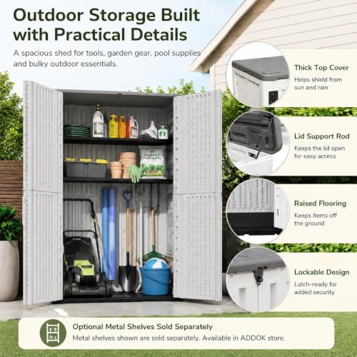 ADDOK 66 Cu.Ft Outdoor Storage Shed,Resin Storage Cabinet with Floor