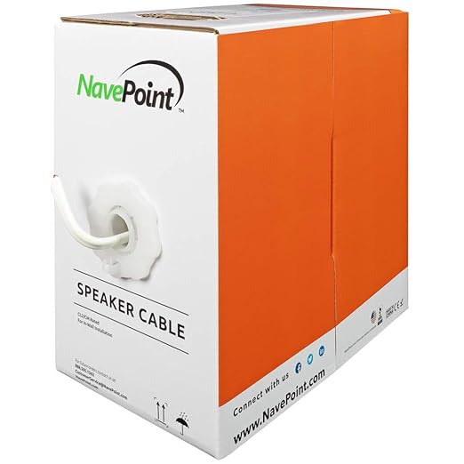 NavePoint 500ft in Wall Audio Speaker Cable Wire CL2 18/2 AWG Gauge 2 Conductor