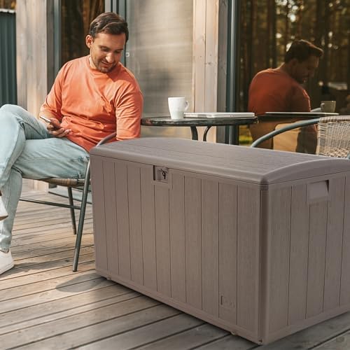Plastic Development Group Deck Box, Standard Close, Driftwood, 105 Gal