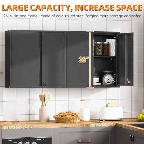 Garage Wall Cabinet with 2 Doors, Metal Wall Cabinet with Lock