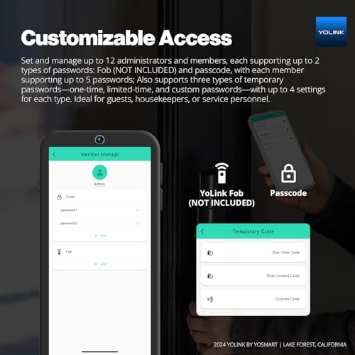 YoLink Smart Deadbolt Lock Keypad Black Kit: 1-Pack + Hub