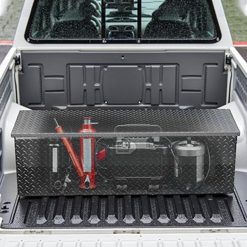 VEVOR Heavy Duty Aluminum Truck Bed Tool Box, Diamond Plate Tool Box with Side Handle and Lock Keys, Storage Toolbox Chest Organizer for Trailer, Pickup, Truck Bed, RV, 49"x15"x15", Black