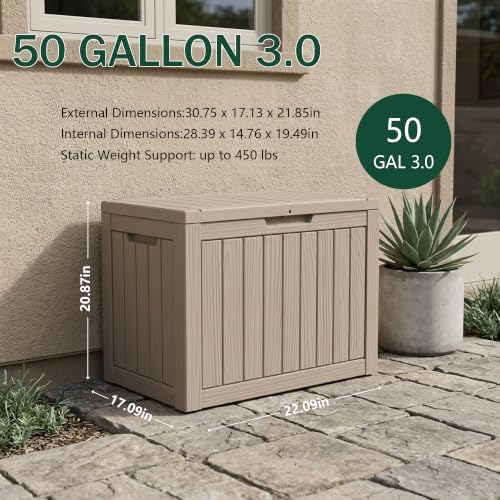Outdoor Storage Box, 50 Gallon Waterproof Deck Box [Upgraded 3.0]