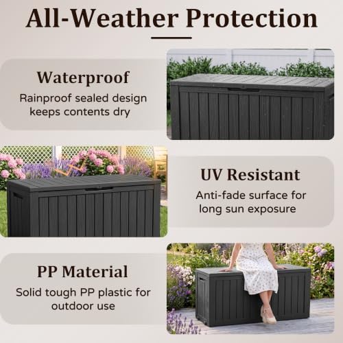 Outdoor Storage Box,130 Gallon Lockable Deck Box with Wheels,Black