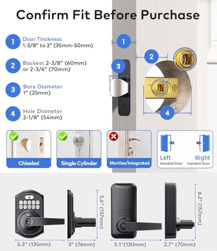 TEEHO TE019 Smart Keypad Door Lock with Handle for Front Door, Matte Black