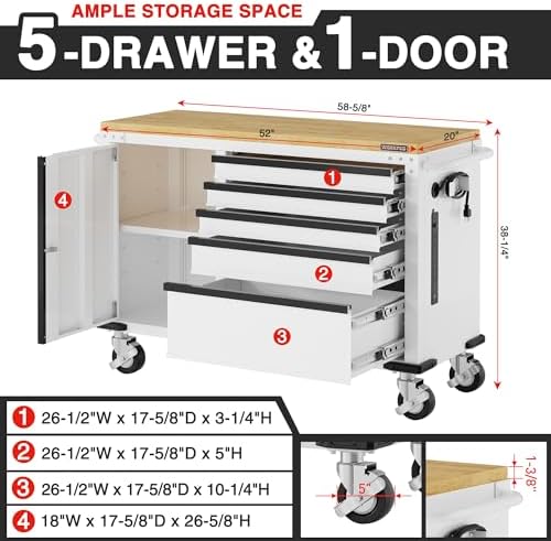 WORKPRO 52" x 20" Rolling Tool Chest, 5-Drawer & 1-Door